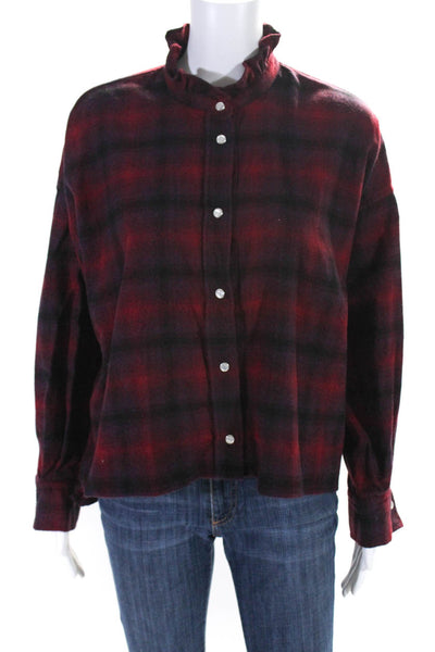 Etoile Isabel Marant Womens Oversized Plaid Rilaria Shirt Red Wool Size FR 34