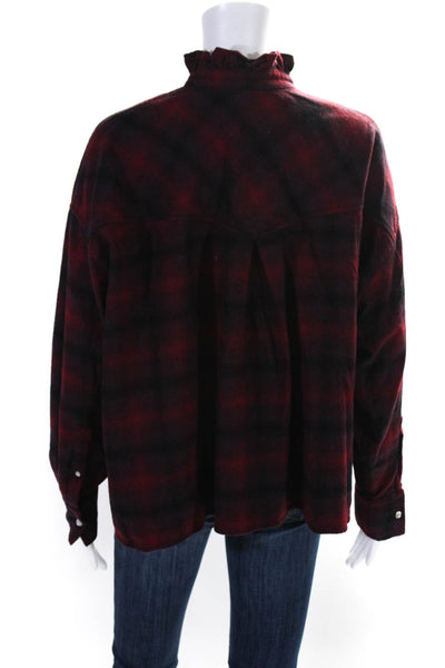 Etoile Isabel Marant Womens Oversized Plaid Rilaria Shirt Red Wool Size FR 34