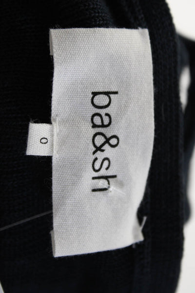 Ba&Sh Womens Knit V Neck Cutout Bodice Midi Sheath Dress Navy Blue Size 0