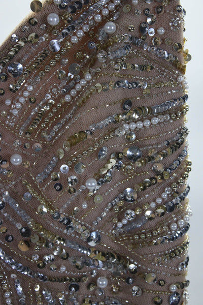 Elie Saab Womens Back Zip Sweetheart Beaded Embellished Midi Dress Gold IT 38