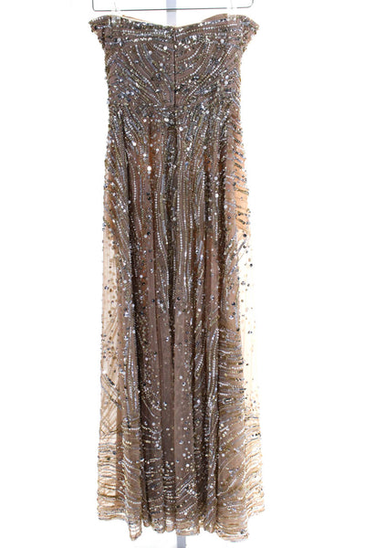 Elie Saab Womens Back Zip Sweetheart Beaded Embellished Midi Dress Gold IT 38