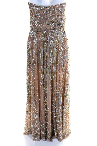 Elie Saab Womens Back Zip Sweetheart Beaded Embellished Midi Dress Gold IT 38