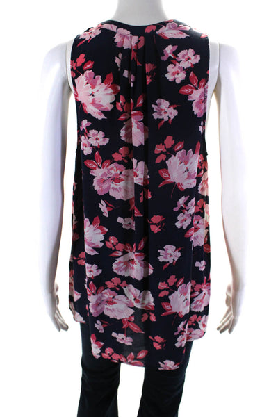 Joie Womens Silk Crepe Floral Printed V-Neck Sleeveless Blouse Top Navy Size M