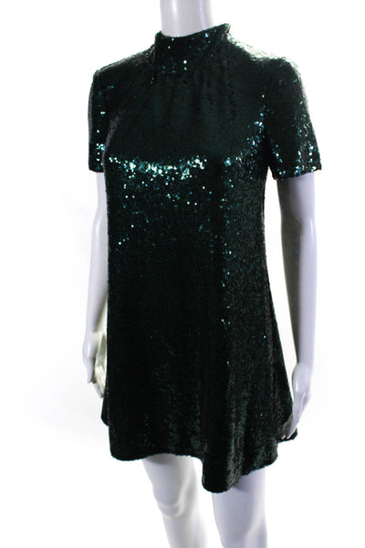 Staud Womens Green Sequins Tie Open Back Short Sleeve Lined Mini Dress Size S