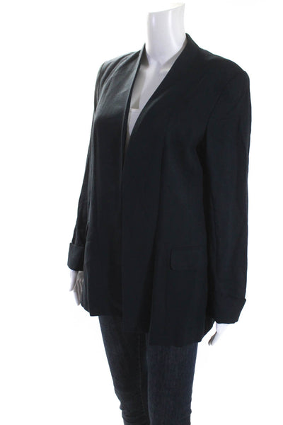 Theory Women's Round Neck Long Sleeves Open Front Blazer Black Size 12