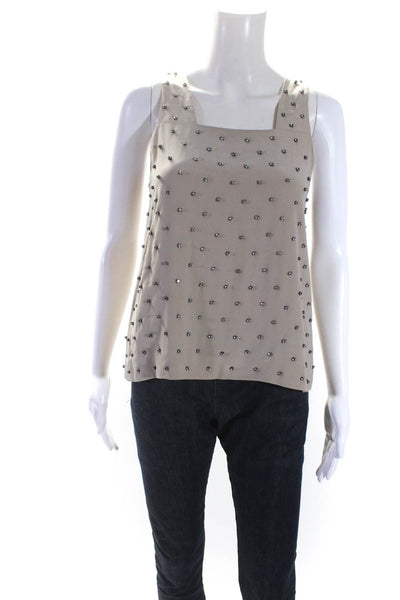 Chloe Womens Square Neck Rhinestone Embellished Tank Top Blouse Beige FR 34