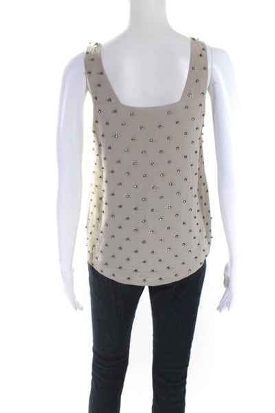 Chloe Womens Square Neck Rhinestone Embellished Tank Top Blouse Beige FR 34