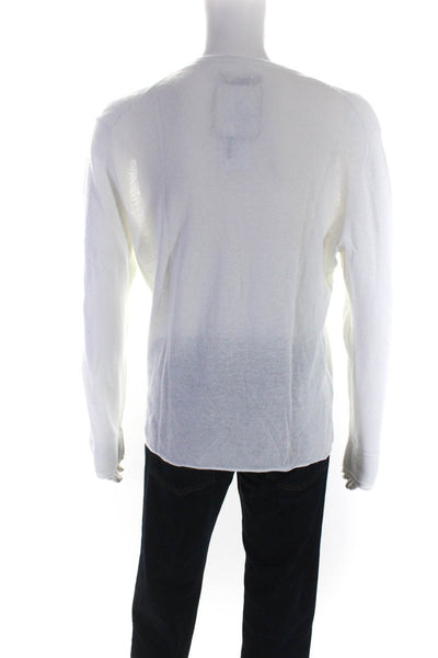 Zadig & Voltaire Mens Long Sleeve Henley Sweater Knit Tee Shirt White Size Large