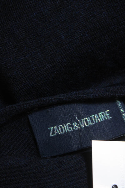 Zadig & Voltaire Mens Monastir Y Neck Henley Sweater Navy Blue Wool Size Large