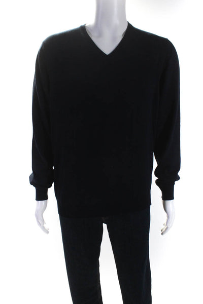 Malo Mens Thin Knit Crew Neck Long Sleeve Sweater Navy Blue Cotton Size IT 52