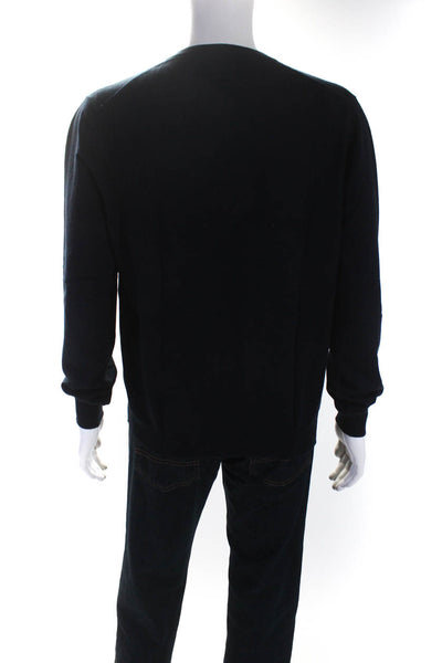 Malo Mens Thin Knit Crew Neck Long Sleeve Sweater Navy Blue Cotton Size IT 52