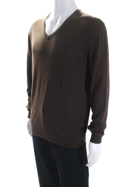 Malo Mens Thin Knit V Neck Pullover Sweater Brown Cotton Cashmere Size IT 50