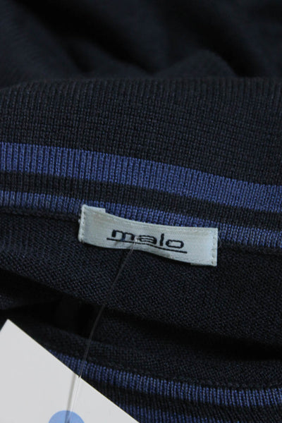 Malo Mens Thin Knit Collared V Neck Sweater Navy Blue Silk Cotton Size IT 54