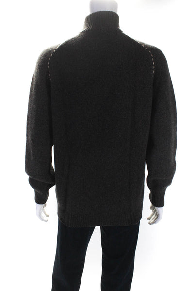 Di Ripabianca Mens Topstitched Quarter Zip Pullover Sweater Brown Cashmere IT 52