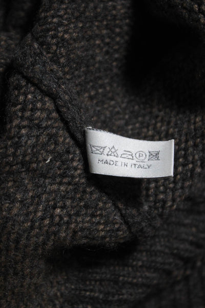 Di Ripabianca Mens Topstitched Quarter Zip Pullover Sweater Brown Cashmere IT 52