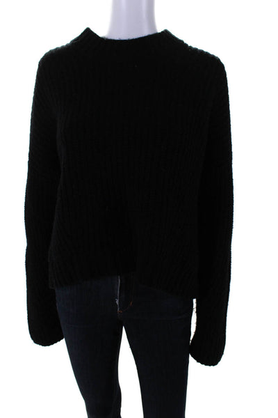 Naadam Womens Black Merino Wool Crew Neck Long Sleeve Pullover Sweater Top SizeM