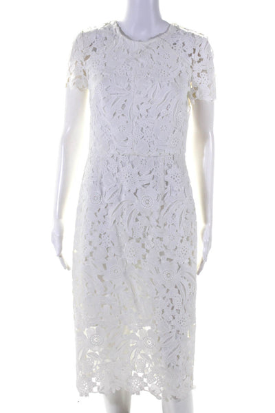 Shoshanna Womens Short Sleeve Floral Lace Midi Sheath Dress White Size 6