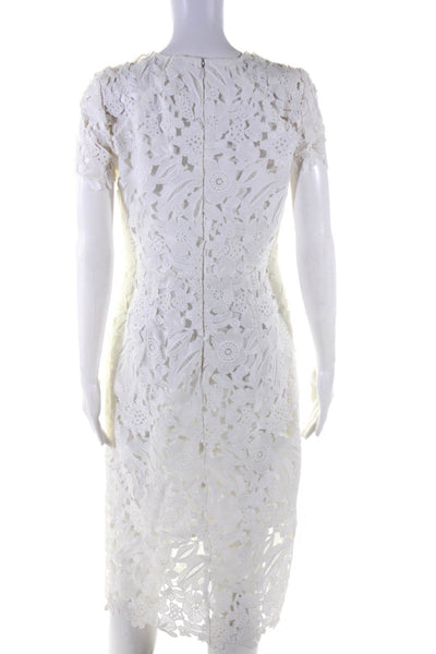 Shoshanna Womens Short Sleeve Floral Lace Midi Sheath Dress White Size 6