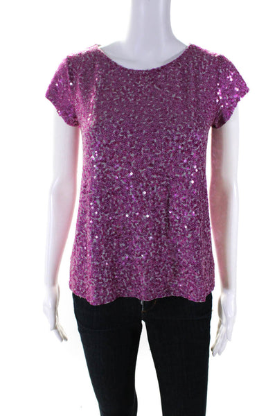 Calypso Saint Barth Womens Sequined Short Sleeve Round Neck Top Pink Size XS