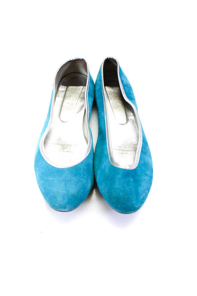 FS/NY Womens Suede Metallic Striped Round Toe Slip-On Flats Blue Size 9.5