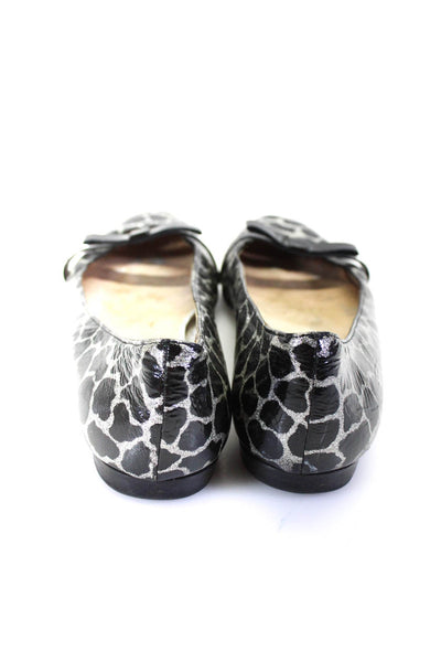 Andrea Carrano Womens Animal Print Bow Round Toe Slip-On Flats Black Size 10