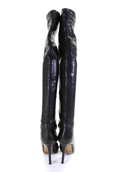 Jimmy Choo Womens Leather Knee-High Stiletto Heels Boots Black Size EUR37.5