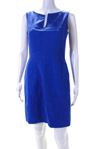 David Meister Womens Y Neck Sleeveless Twill Mini Sheath Dress Blue Size 4