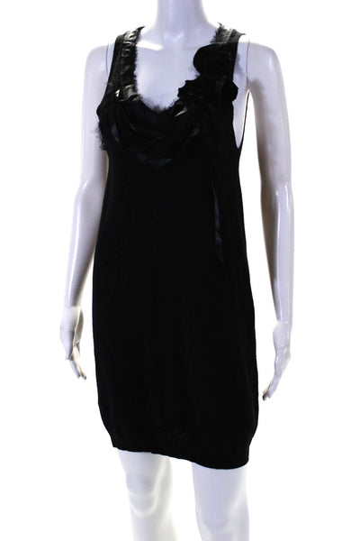 Nanette Lepore Womens Velvet Flower Knit Scoop Neck Mini Dress Black Size 2