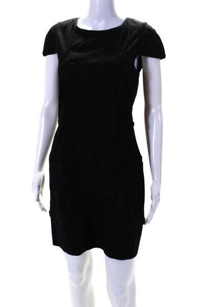 Tibi Womens Cap Sleeve Crew Neck Ponte Shift Dress Black Size 6