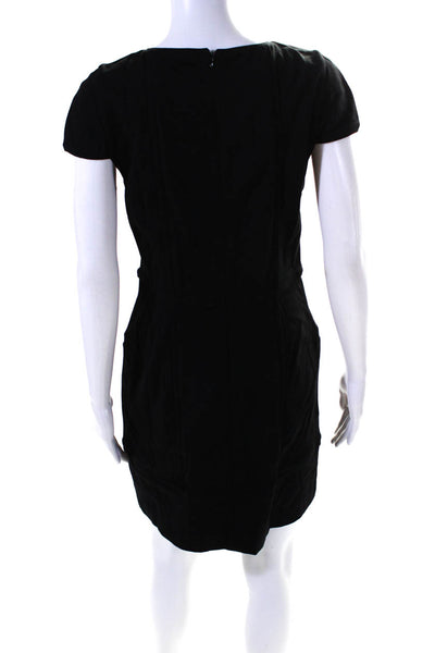 Tibi Womens Cap Sleeve Crew Neck Ponte Shift Dress Black Size 6