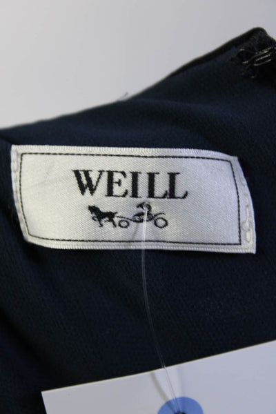 Weill Womens Pleated Belted Short Sleeve Crew Neck Sheath Dress Navy Size 6