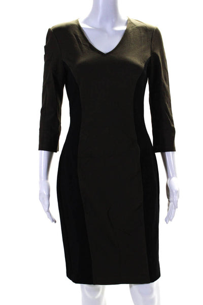 Nora Gardner Womens Color Block Ponte V Neck Sheath Dress Black Brown Size 2