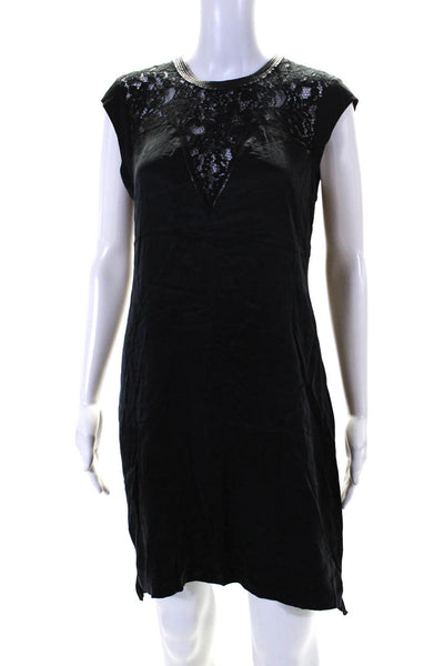 Rebecca Taylor Womens Lace Yoke Satin Sleeveless Sheath Dress Black Size 4