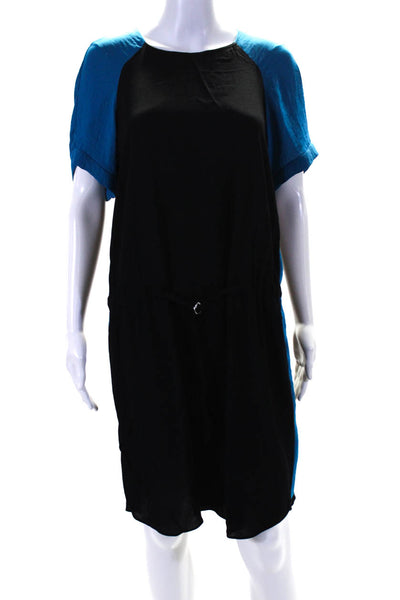 Rebecca Taylor Womens Color Block Drawstring Shift Dress Black Blue Size 8