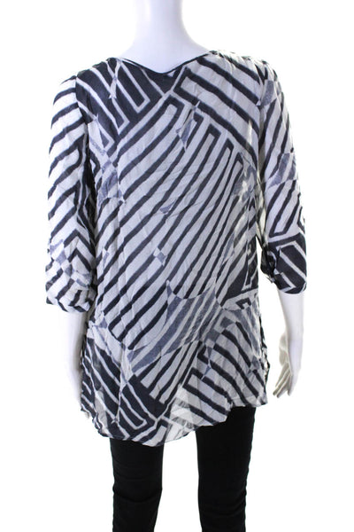 Theory Womens Abstract Stripe Keyhole 3/4 Sleeve Tunic Blouse Gray Size Small