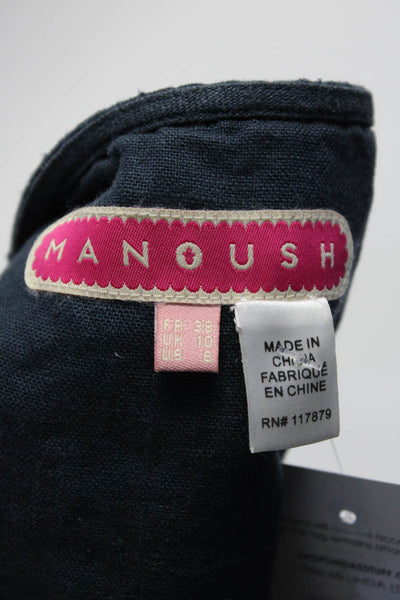 Manoush Womens Topstitched Embroidered Eyelet Snap Jacket Navy Blue Size 6