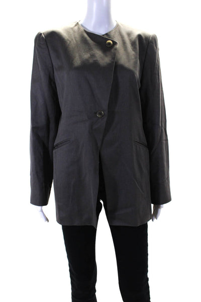 Linda Allard Ellen Tracy Womens Sateen One Button Blazer Jacket Taupe Size 10