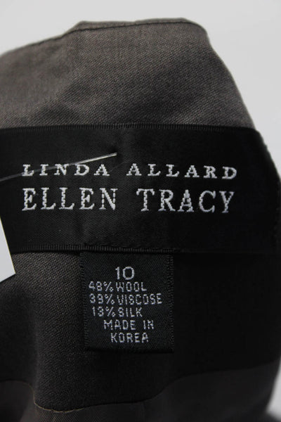 Linda Allard Ellen Tracy Womens Sateen One Button Blazer Jacket Taupe Size 10