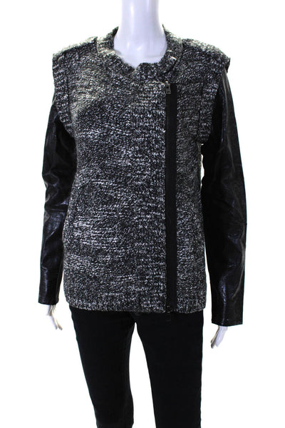 Twelfth Street Cynthia Vincent Womens Faux Leather Knit Jacket Black White Small