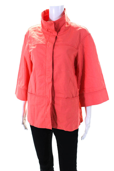 Lafayette 148 New York Womens 3/4 Sleeve Collared Snap Jacket Pink Size 8