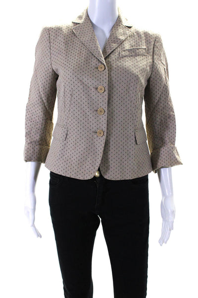 Akris Punto Womens Spotted Jacquard Button Up Blazer Jacket Beige Size 6