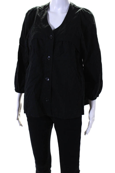 Daryl K 189 Co Op Womens Poplin V Neck 3/4 Sleeve Button Up Jacket Black Medium