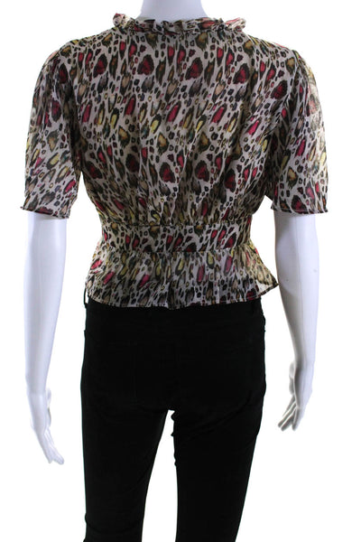 Majorelle Womens Animal Print V-Neck Short Sleeve Blouse Top Multicolor Size XS