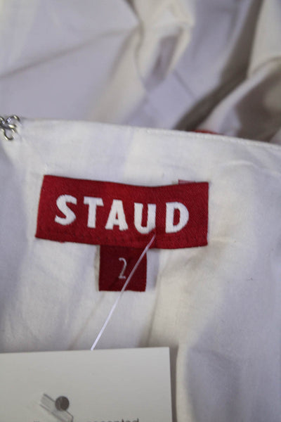 Staud Womens Cotton V-Neck Long Sleeve Zip Up Peplum Blouse Top White Size 2