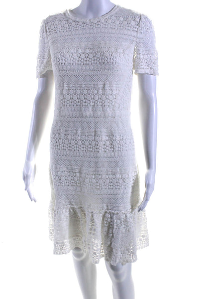 Elie Tahari Women's Short Sleeves Crochet Tiered Mini Dress White Size 6
