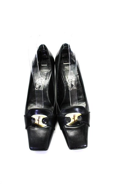Salvatore Ferragamo Womens Square Toe Embellish Kitten Work Heels Black Size 7.5