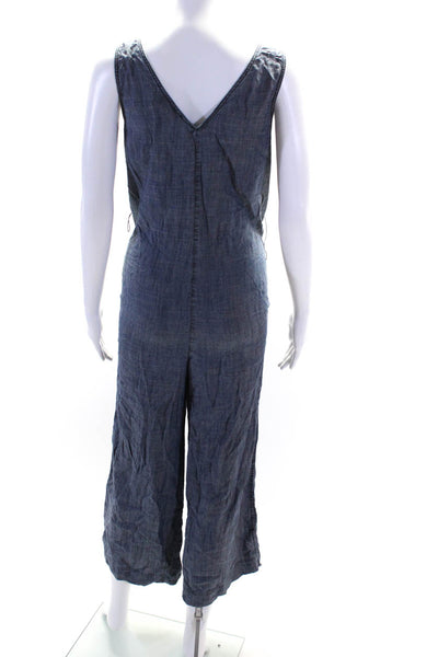 Trina Turk Womens Front Zip Sleeveless V Neck Straight Leg Jumpsuit Blue Size 6