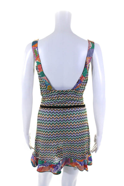 Missoni Womens V Neck Knit Chevron Mini A Line Dress Purple Green Orange IT 44