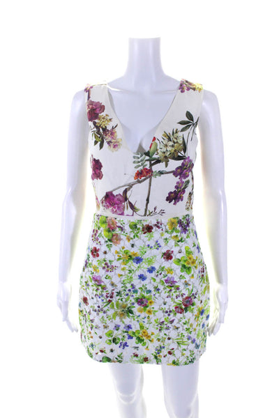 Giambattista Valli Embroidered Floral Organza V Neck Sheath Dress White IT 40