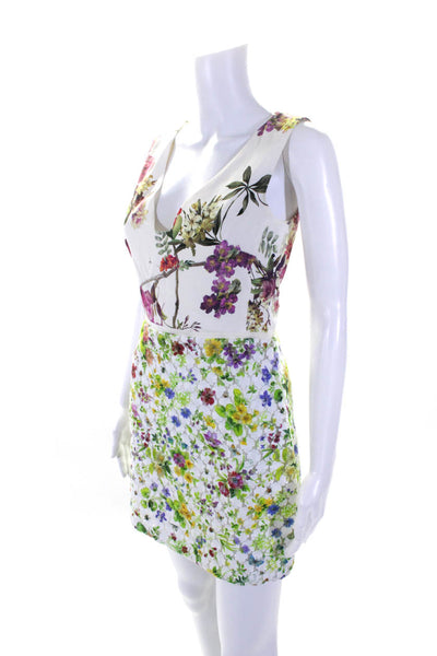 Giambattista Valli Embroidered Floral Organza V Neck Sheath Dress White IT 40